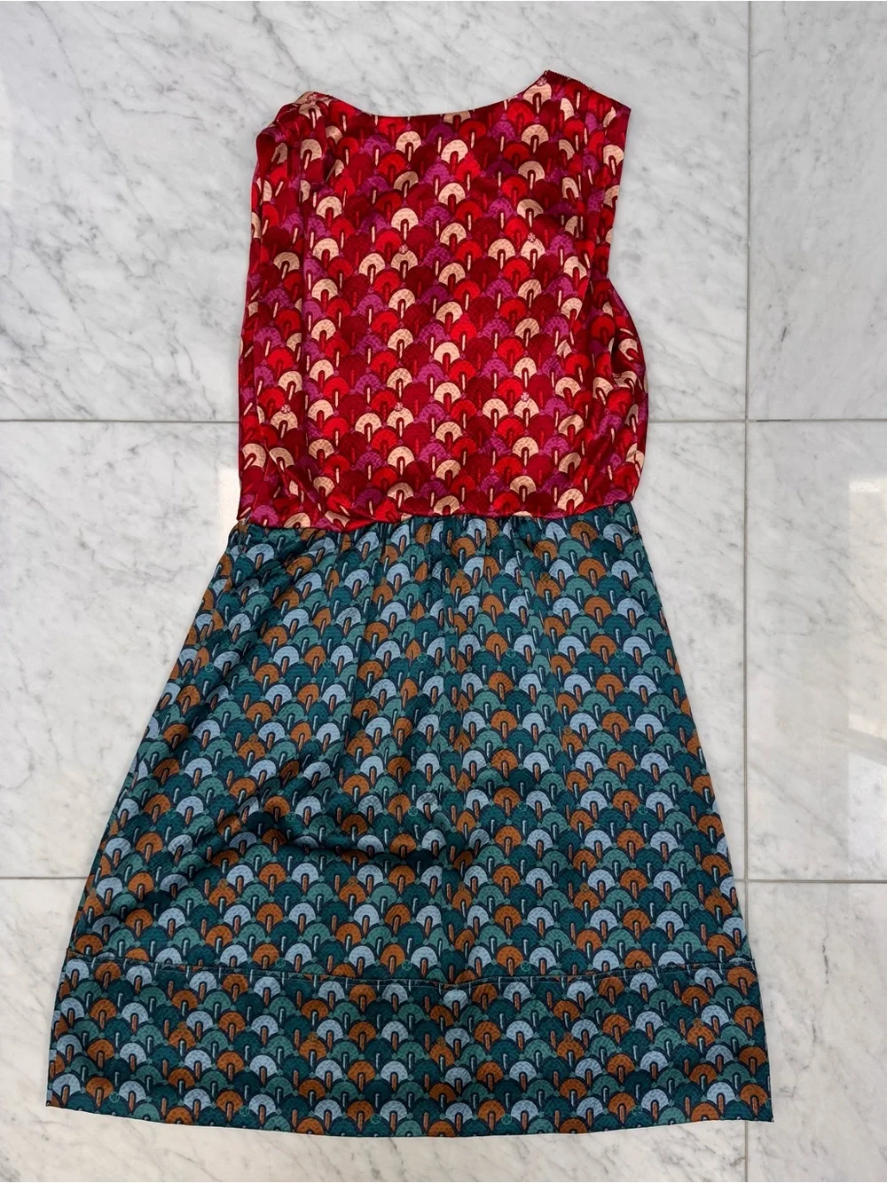 Tory Burch 100% Silk Blue & Red Printed A-Line Dress | Size 6